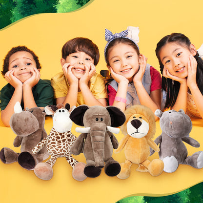 Foilswirl 40 Pcs Safari Forest Stuffed Animals Plush Jungle Themed Animals Toy Gift Elephant Giraffe Lion Tiger Monkey Rhinoceros Zebra Tiger for Baby Shower Party Favors Decoration (10 Styles)