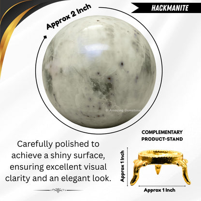 Amazing Gemstone Hackmanite Crystal Ball with Stand - 2 Inches Crystal Sphere Meditation Balls for Witchcraft and Decorative Balls