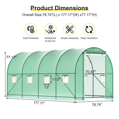 Greenhouse, 15’x7’x7’ Upgraded Walk-in Greenhouse with Spraying System, Heavy Duty Tunnel Green House with 6 Ventilated Mesh Windows & Zippered Roll-up Door, Large Plant Garden Hot House Outdoor