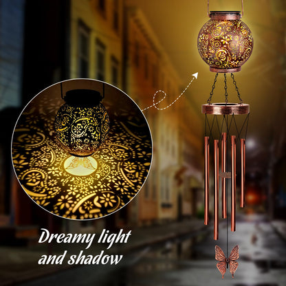 YHmall Solar Wind Chimes for Outside, Butterfly Birthday Gifts for Women Mom, Flower Solar Lantern Windchimes Outdoors, Hanging Memorial Wind Chimes for Garden Decor