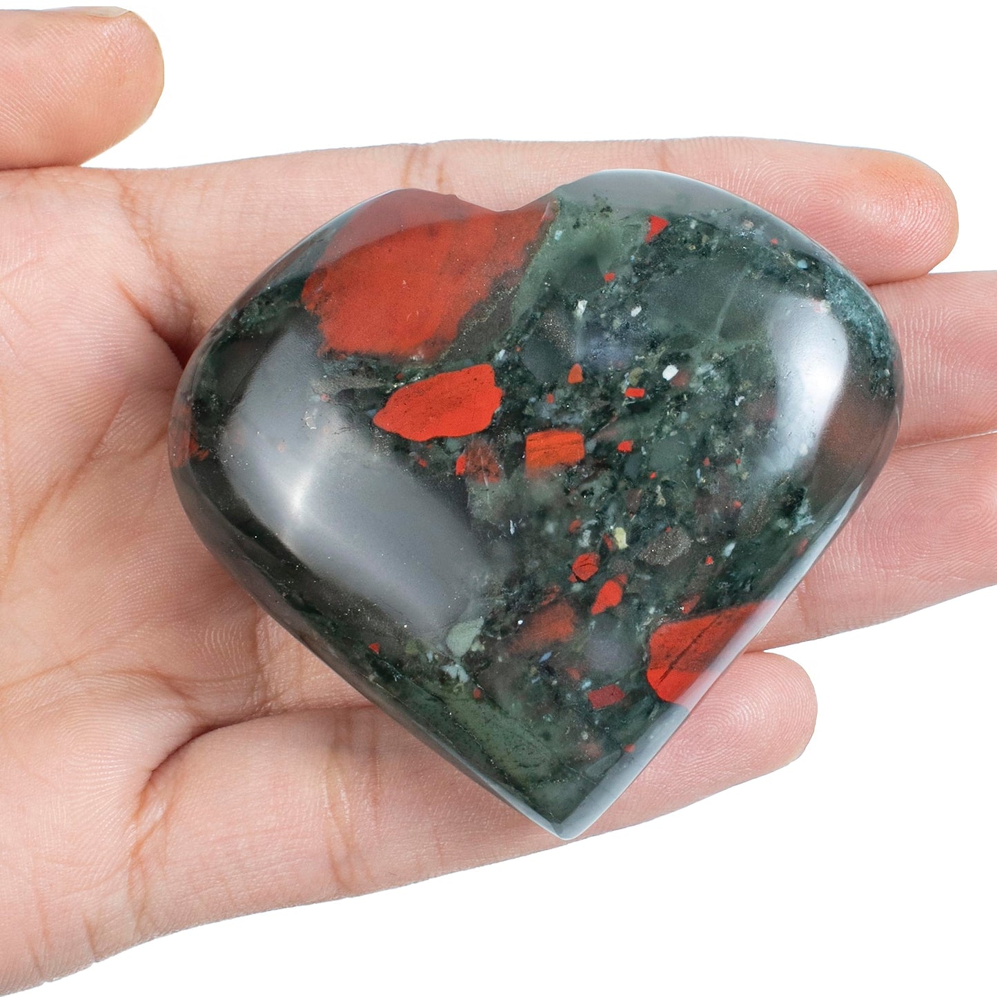 Crocon 50mm African Bloodstone Heart Stone Big Heart Shape Puff Stones Set 450+ Carats Pocket Crystal Healing Tumble Collection Palm Worry Stone Good Luck Charm Meditation Gift Craft Home Decor