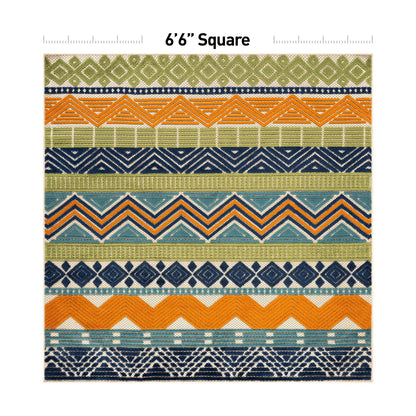 Rugshop Multi Marbella Boho Indoor/Outdoor Square Area Rug, Machine Washable for Patio, Dining Nook and Balcony 6'6" x 6'6" Square