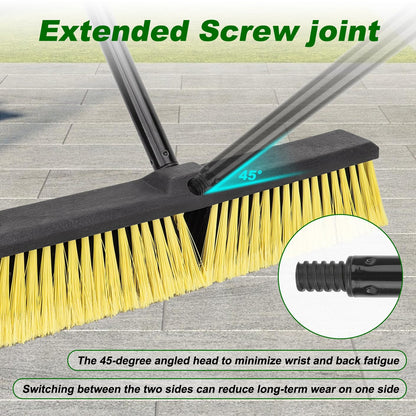 18 Inches Push Broom Outdoor- Heavy Duty Commercial Broom with 64.5" Long Handle and Stiff Bristles for Patio Garage Deck Concrete Wood Stone Tile Driveway Yard Warehouse Shop Floor Cleaning