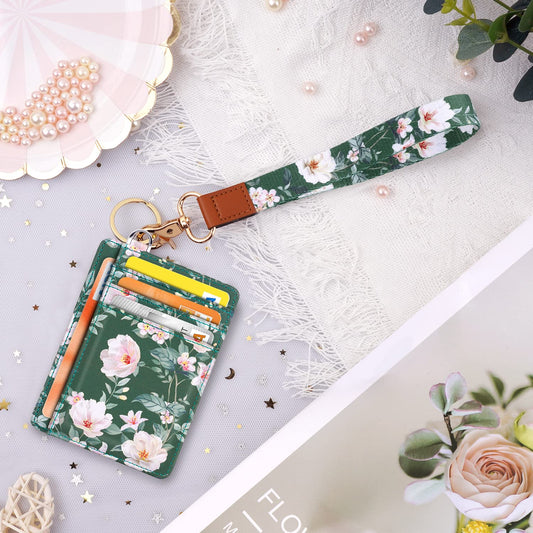 Coco Rossi Slim Front Pocket Wallet RFID ID Card Holder Cute Small Wallet with Wrist Lanyards Key Chain Holder for Women,Alpine Green