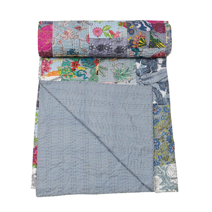 Marubhumi Indian Traditional Pure Cotton Patchwork Quilt, Paisley Print Kantha Quilt Multi Color (Multicolor-31, Twin (60"x 90"))