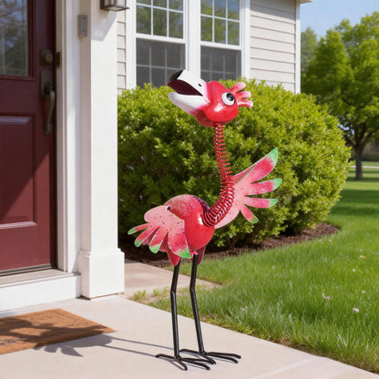 Natelf Metal Flamingo Garden Statue, Whimsical Pink Bird Flamingo Sculpture Decor Yard Art for Outdoor Yard Porch Patio Backyard Porch Decorations 21.46''