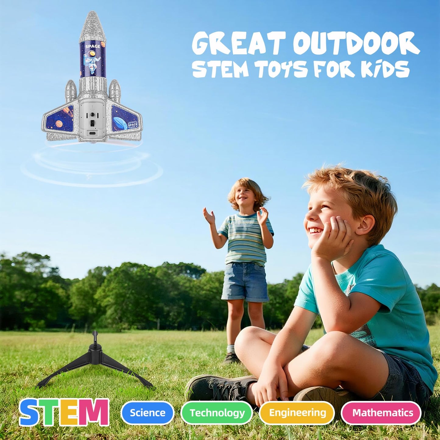 VisionX Kids Rocket Launcher Toy, 2nd Gen Improved Design, Launch Up to 200ft, Auto-Launch Rocket Toy with Parachute, Outdoor Toys for Kids 5-13, for Boys & Girl, Gray