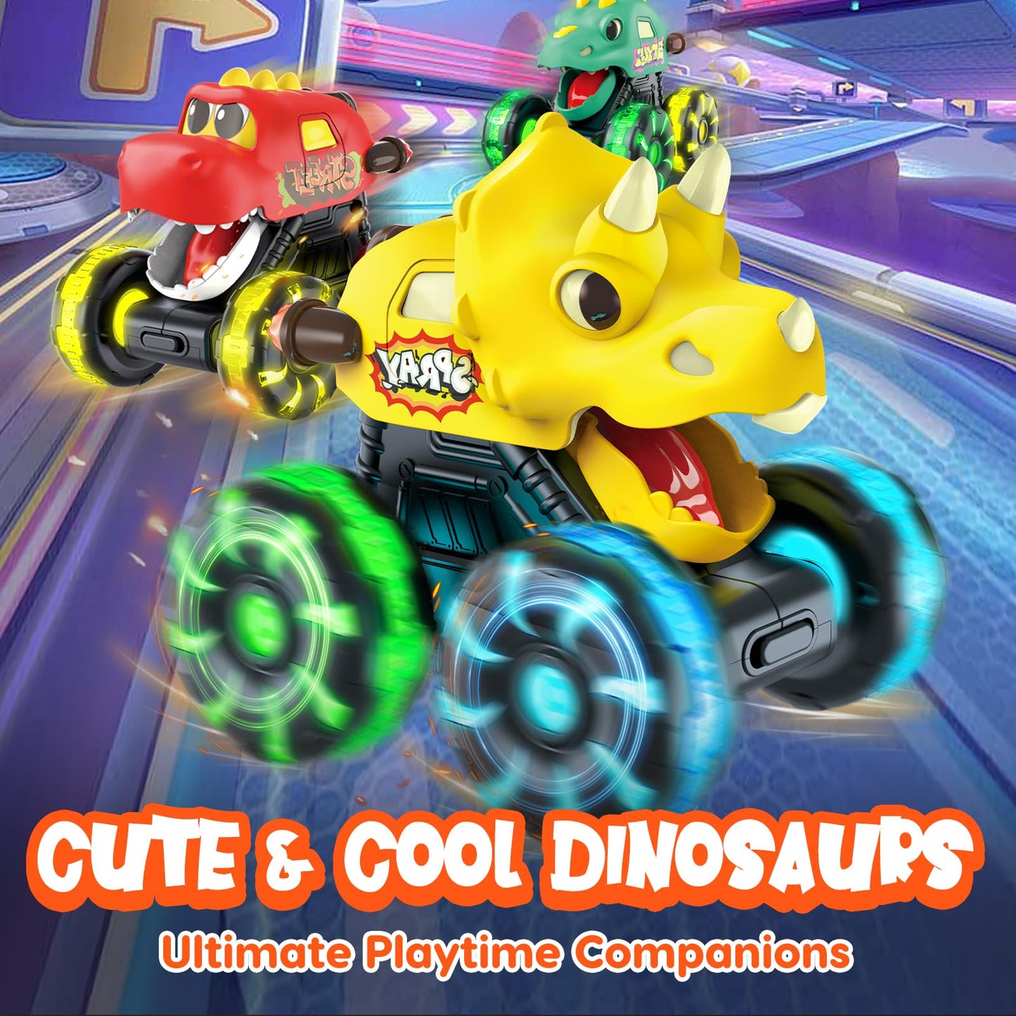Monster Truck Toys Dinosaur Cars for Toddlers 1-3, Press and Go Cars Truck Toys for 1 2 3 4 5 Year Old Boys Girls Gift, Light Up Boy Toy Dinosaur Cars for 2 3 4 One Two Year Old Boy Birthday Gifts