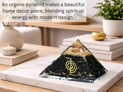 Amazing Gemstone Large Black Tourmaline Orgone Pyramid Crystal, Reiki Orgonite Pyramid - Positive Energy Healing