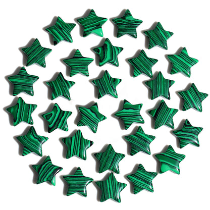 QINJIEJIE 20PCS Malachite Star Crystals Healing Stones Mini Crystal Cute Polished Pocket Stone Thumb Star Gemstones Set Bulk Wholesale Reiki Energy Balancing Star Decor Christmas Day Gifts for Women