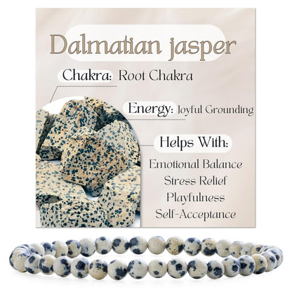Bivei Dalmatian Jasper- Grounding & Joy -4mm Beaded Bracelets for Women Handmade Semi Precious Natural Stone Stretch Elastic Jewelry Yoga Protection Gifts