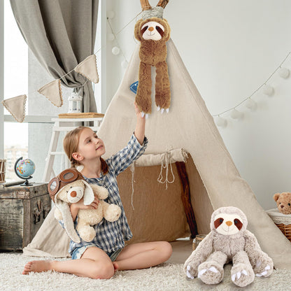 Queekay 2 Packs Sloth Stuffed Animal Hanging 18 Inch Three Toed Sloth Plush Toy with Hook and Loop Hands for Teens Adults Gifts Decors(Gray, Dark Brown)