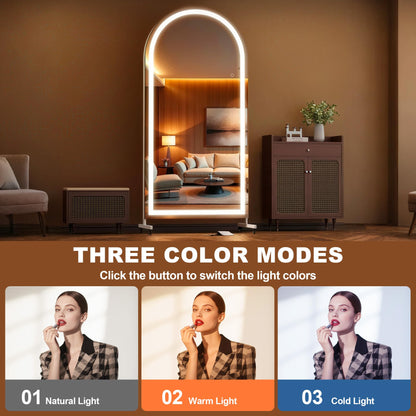 Hasipu 79" x 40" Arched LED Rolling Gym Mirror with Wheels, Dimmable Lighted Body Mirror with 3 Color Temperatures & Adjustable Brightness for Bedroom, Yoga Studio & Home Gym