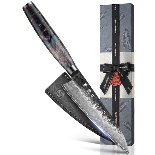 5.5'' Japanese Utility Knife with VG10 Core, Handcrafted 67-Layer Damascus Chef Knife with Ergonomic Handle, Full Tang Multi-Purpose Petty Knives with Luxury Gift Box, Cooking Gifts for Men