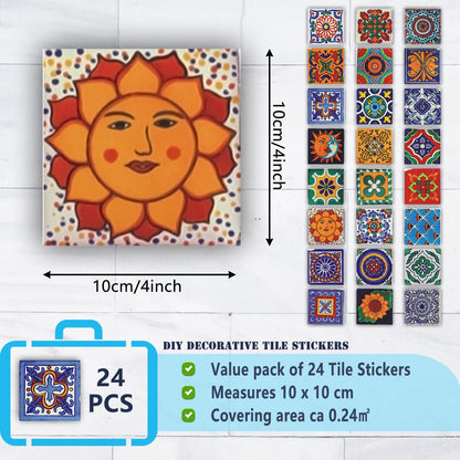 Tile Stickers Wall Decor Bathroom Kitchen Wall Sticker Waterproof PVC Decoration Stickers - 2D Sticker with Retro Design in Mosaic Style (Style-1, 4 x 4 Inch)