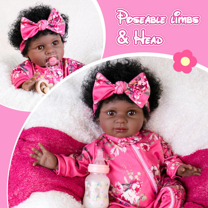 Aori Black Reborn Baby Dolls Girl - 22 inches Lifelike Black American Weighted Doll with Realistic Details, Gift for Kids 3+, Grandparents