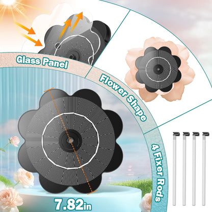 Yzert Solar Fountain Flower Shape-No Battery, Glass 3.5W Solar Water Fountain with 7 Nozzles & 4 Fixer Rods,Solar Fountain Pump for Bird Bath, Outdoor, Pool, Garden, Pond & Flower Pot