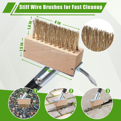 DEROFIT Crack Weeder Moss Remover Brush with 45 inch Handle,Manual Crevice Weeding Tool Stand Weed Puller Grout Brush for Deck,Patio,Sidewalk, Walkway,Driveway, Paving,Crevice Cleaning Tool