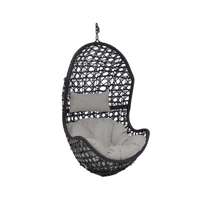 Sunnydaze Cordelia Egg Chair with Cushions -Resin Wicker Hanging Chair with 265-Pound Weight Capacity - Hanging Swing Includes Gray Polyester Cushion and Headrest