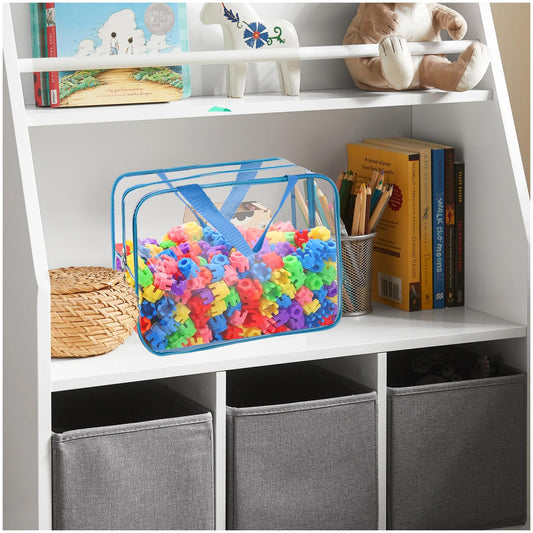 8 Packs 8 Colors Large Toy Storage Bags, Reusable Clear PVC Board Game Storage, Toy Organizers and Storage Bags with Zipper for Building Blocks, Puzzle and Handmade Accessories, Clear Toiletry Bag