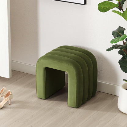 Scingu Multi-Functional Ottoman Stool, Footrest for Couch, Modern Vanity Stool for Make-up Room, Living Room and Entryway, Small Cute Footstool (Olive Green Velvet)