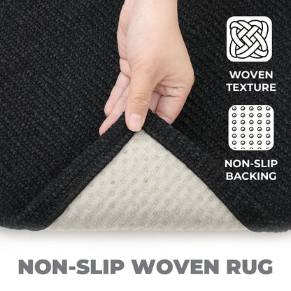 Lansny Washable Entryway Rug 3x5 Area Rugs Cotton Braided Throw Rug with Rubber Backing Indoor Door Mat for Kitchen Living Room Entrance, Black