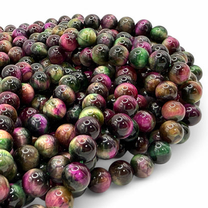 ABCGEMS High-Flash Galaxy Tiger's Eye Beads from Africa (Blend of Green & Purple Hues that Mimic The Beauty of The Galaxy) DIY Jewelry Making Beading Supplies - Smooth Round 10mm
