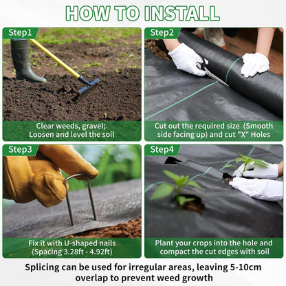 Kweetle 4FT X 328FT Garden Weed Barrier Landscape Fabric Heavy Duty Ultra Thick Premium Weeds Control Mat Ground Cover Weed Block Gardening Mat, 20 Ground Stakes Included