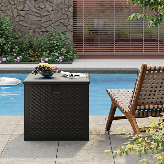 GarveeLife 80 Gallon Outdoor Storage Box, Large Resin Deck Box with Hydraulic Air Rod, Weatherproof & Lockable Outdoor Storage Bin for Patio Cushions, Garden Tools, Pool Supplies, Porch, Black