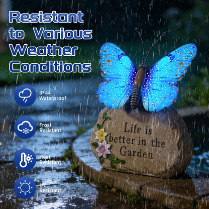 XMHBCSM Solar LED Butterfly Garden Statue with Sparkling Light-Up Wings - Outdoor Yard Patio Decor Figurine, for Women Mom Grandma (Blue)