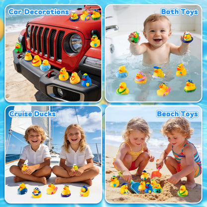 24 Pcs Summer Rubber Ducks with a Bag, Ducks for Jeeps, Assorted Beach Toys for Duckies Games, Summer Prizes Holiday Party Favors, Bath Cruise Toys, Water Pool Toys for Baby Toddler Kids