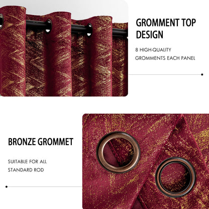 Luxury Burgundy Velvet Curtains for Living Room Bedroom Christmas Red and Gold Blackout Curtains 84 Inches 2 Panels Modern Gold Foil Print Noise Reducing Drapes Grommet Window Treatments, Burgundy