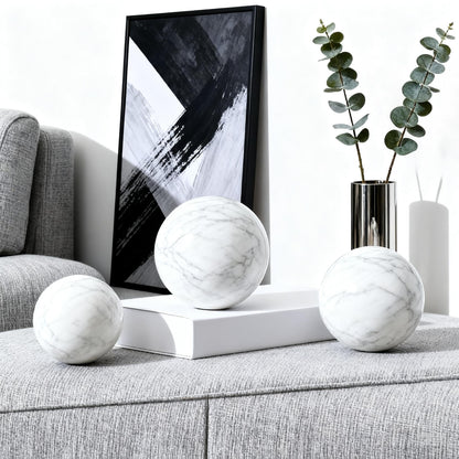 SIRIZEN-DIVING White Natural Marble Decorative Sphere Set, Heavy Solid Stone Balls for Home Decor, Bedroom, Entryway, Hotel, Dining Room Tabletop Display (8cm Diameter)