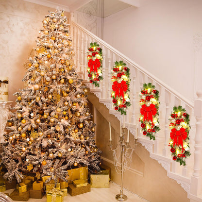 Giegxin 4 Pcs 19.7 Inches Light up Christmas Stair Swags LED Prelit Teardrop Swag Norfolk Pine Garland Artificial Stairs Garland Pine Cone Props for Indoor Outdoor Hanging Decor