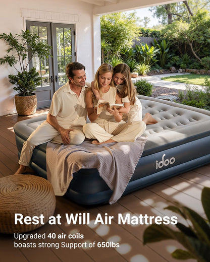 iDOO Queen Air Mattress with Built in Pump, 18 Raised Comfort Inflatable Blow up Mattress, Upgraded Support Structure Portable Air Bed for Camping, Guests and Home, Colchon Inflable, Gift for Mom