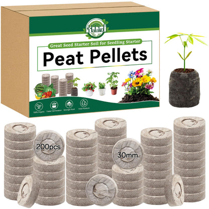 Halatool 200 Pcs 30mm Peat Pellets Block Potting Soil for Seedlings, Compressed Garden Soil Seed Starter Nutrient Peat Pods for Starting Seeds, Planting Flowers, Vegetables, Herbs