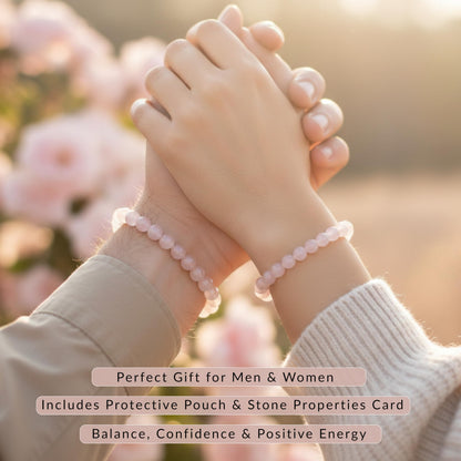 Cherry Tree Collection – Handmade Madagascar Rose Quartz Bracelet for Women & men – 8mm Beaded Crystal Bracelet for Healing, Positive Energy, Protection & Gift Ideas (Medium)