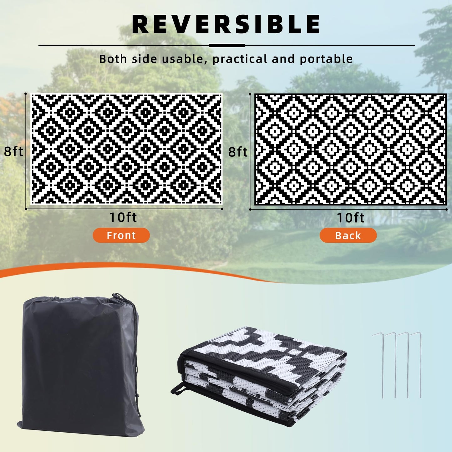 Favoyard Outdoor Rug 8x10 ft Waterproof Reversible Patio Plastic Straw Rugs for Decor Clearance Outside Large RV Camping Area Carpet Mat for Porch Deck Balcony Pool Backyard Picnic Beach Camper Door