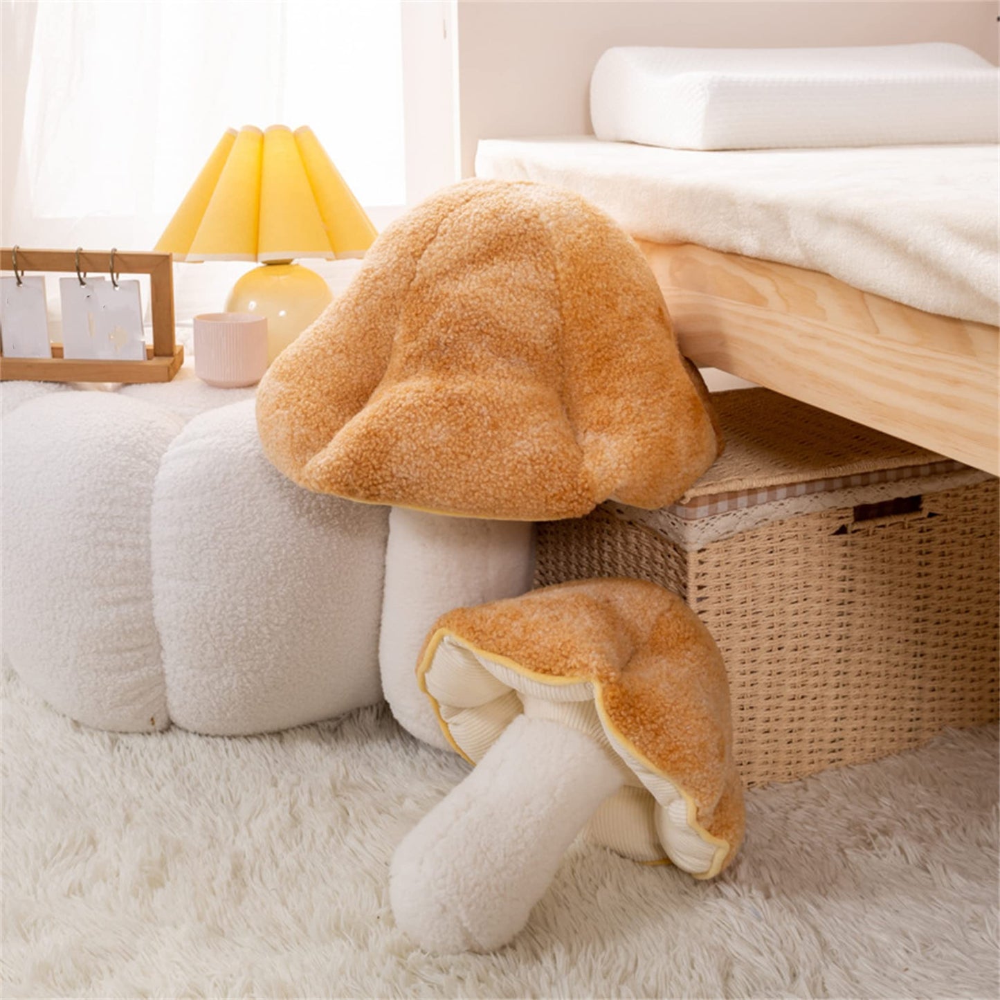 LICHENHAO Mushroom Pillow Floor Pillow Sofa Cushion Home Decoration Pillows Reading Pillow (Khaki, 32cm)