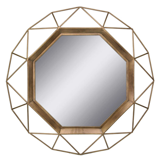 Stonebriar Decorative Antique Gold 28.3" Geometric Metal Wire Frame Hanging Wall Mirror with Mounting Brackets, Modern Decor for the Living Room, Bedroom, Bathroom, Hallway, and Entryway