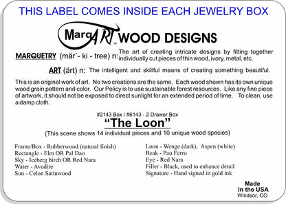 MarqArt Wood Art Loon Box - Handmade in USA - Unmatched Quality - Unique, No Two are the Same - Original Work of Wood Art. A Bird Gift, Ring, Trinket or Jewelry Box (#2143 The Loon 6x8x2)