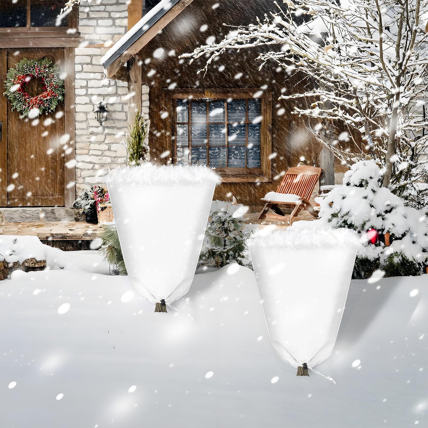 8 Pcs Winter Plant Covers Freeze Protection, 39.4x23.6 Inch Horizontal Shrub Tree Plant Protection Bags with Drawstring Plant Protector Shrub Frost Blanket for Winter Outdoor Garden Potted Plants