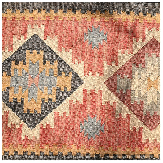 RugsJaipurIndia Handwoven Kilim Wool & Jute Rug - Flatweave Dhurrie Area Rug for Living Room Kitchen Bedroom or Entryway Non-Slip Wool & Jute Rug for Stylish Home Decor