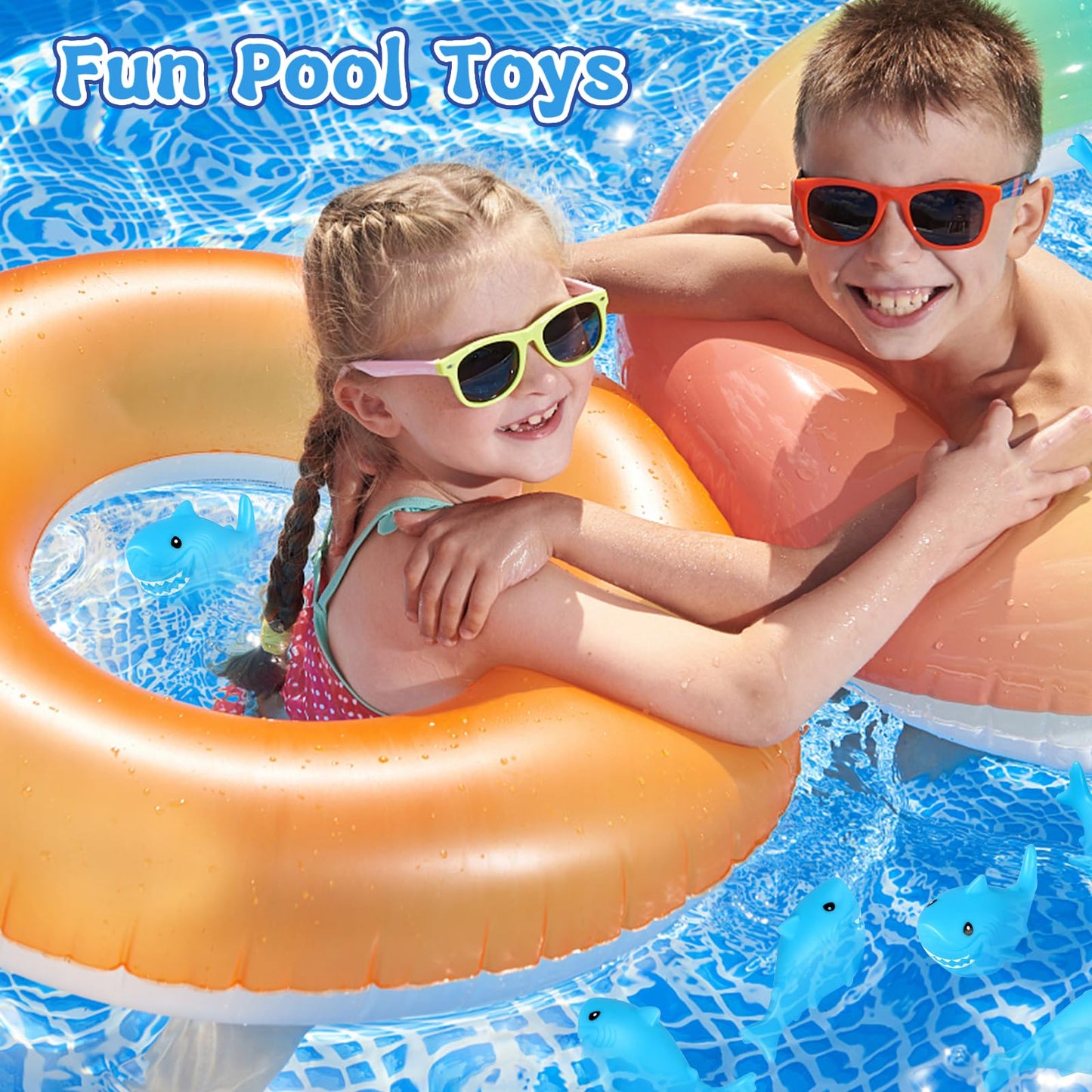 Mototo 60 Pieces Rubber Shark Toys Bulk, Cute Bath Squishy Toys Small Swimming Bathtub Pool Kids Play for Shark Week Themed Box Goodie Bags Treasure Hunt Carnival Cruise Birthday Party Favor, Blue