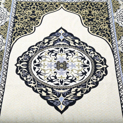ESERRA Muslim Prayer Rug - 99 Beads & Cap Included, Islam Prayer Mats for Men, Women & Kids (Black)
