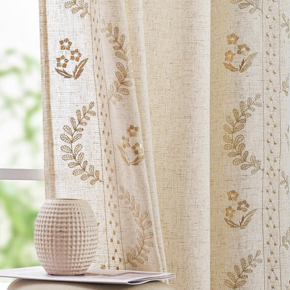 jinchan Belrose Linen Curtains for Bedroom Floral Curtains 84 Inch Length Linen Blend Beige Embroidered Drapes Farmhouse Flower Patterned Drapes for Living Room Window Treatments Set 2 Panels