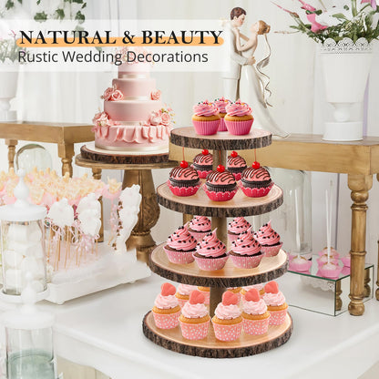 GrnVibe Cupcake Stand Wood Dessert Stands 4 Tier Cupcake Tower Large Cupcake Display Stand Rustic Cupcake Tier Stand for Woodland Baby Shower Decorations/Wedding/Birthday/Party/Farmhouse Decor