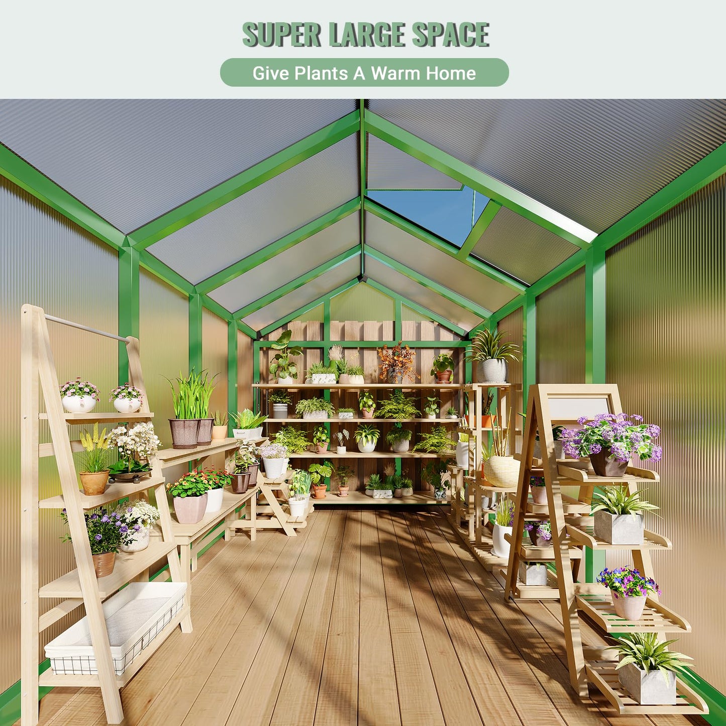Garvee 6 x 8 ft Greenhouse, Greenhouses for Outside, Polycarbonate Greenhouse with Aluminum Frame, Lockable Door and Ajustable Roof Vent for Backyard, Green Houses for Outside Garden Backyard, Patio