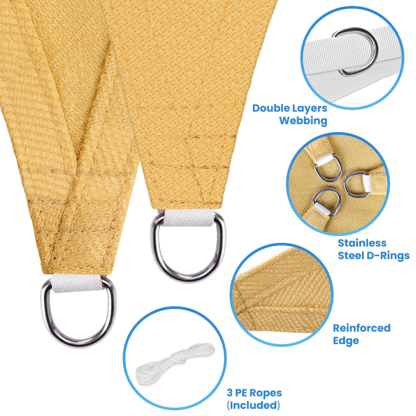 StorageTastic Triangle Sun Shade Sail - 12' x 12' x 12', Breathable Sunshades for Outdoor Patio, Garden, Deck, Yard, Tear & Fade, UV Block Awnings for Patio Shade with Ropes Resist Wear (Sand)