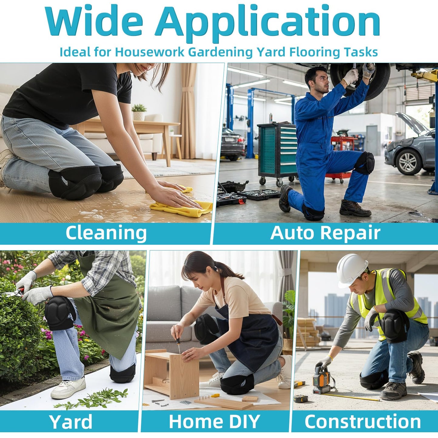 Knee Pads for Cleaning Floors & Gardening, One Size L Fits Most with Adjustable Straps, Soft EVA Foam Cleaning Knee Pads for Women & Men, Non-Slip Kneepads for Housework, Gardening, Yard & Flooring (1 Pair)